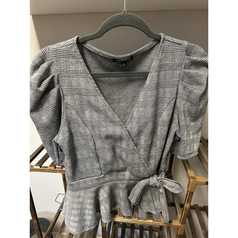 Haute Monde Plaid Wrap Peplum Ruffled, Black White Business Tie Y2K Preppy Large